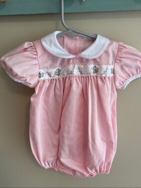 Lullaby set 6 months Pink Baby Bubble Romper with Bee Trim